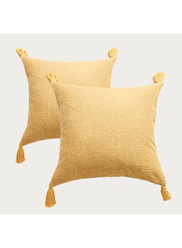Eschur Linen Throw Pillow Covers Decorative Square Pillowcases Cushion Covers for Home Decor Sofa Bedroom Car 45 x 45CM (Yellow)