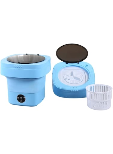 Mini Portable Washing Machine with Spin Dryer, Upgraded 9 Litre Capacity, Foldable Design Mini Washing Machine Light weight for Baby Clothes, Underwears. Green, Sky Blue, Purple [Pack1] (Sky Blue)