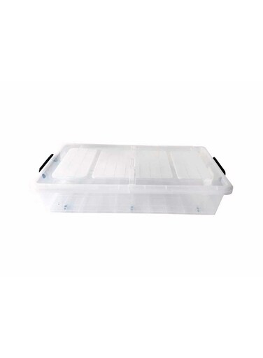 Underbed Storage Box 35L Transparent Plastic Organizer with Wheels and Double-Sided Lid Multipurpose Container