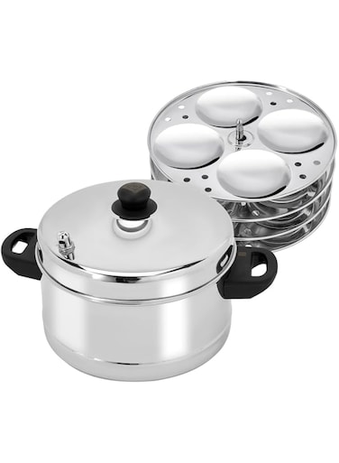 Royalford Stainless Steel Idly Cooker 4L 4 Racks 16 Idlis, Induction Compatible &amp; Dishwasher Safe, Food Grade Material Heat Resistant Handle &amp; Steam Vent RF9977, Multi