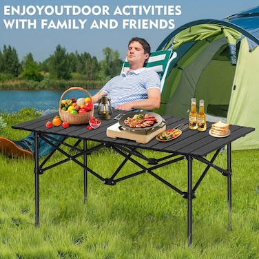 Lightweight Folding Camping Table &ndash; Portable Outdoor Picnic, BBQ, Beach &amp; Fishing Table with Carry Bag, Strong X-Frame Stability 95&times;55&times;50 cm