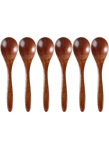 Hemoton 6Pcs Wooden Spoon Honey Spoon Multi-purpose Wood Spoon Soup Spoon Teaspoon for Coffee Tea Jam