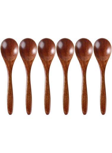 Hemoton 6Pcs Wooden Spoon Honey Spoon Multi-purpose Wood Spoon Soup Spoon Teaspoon for Coffee Tea Jam
