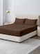 Linen Double Plain Fitted Elastic Bedsheet with 2 Pillow Case 160 x 200 Cm Coffee Brown