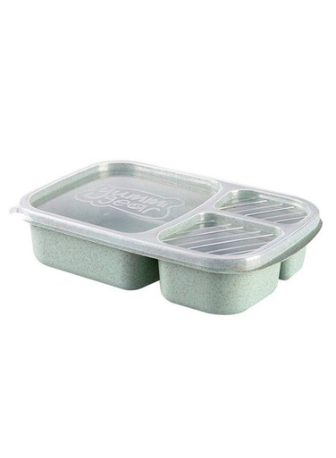 Biodegradable 3 Grids Bento Lunch Box With Lid Green/Clear