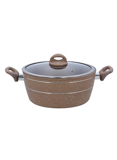 Sturdy And Durable Unique Designed Easy To Handle 5 Layer Construction Non-Stick Coating Granite Smart Casserole With Lid Brown 24cm