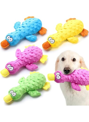 NALACAL Squeaky Dog Toys 4 Pack, Dog Toys for Aggressive Chewers, Pack Squeaky Dog ToysTough Plush Dog Toys for Large Dogs, Wrinkly Interactive Puppy Toys for Small and Medium Dogs (Duck Style)
