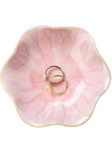 LUOSHUAI Lotus Leaf Shape Decorative Ring Tray, Small Key Bowl, Ceramic Trinket Tray Jewellery Dish, Pink
