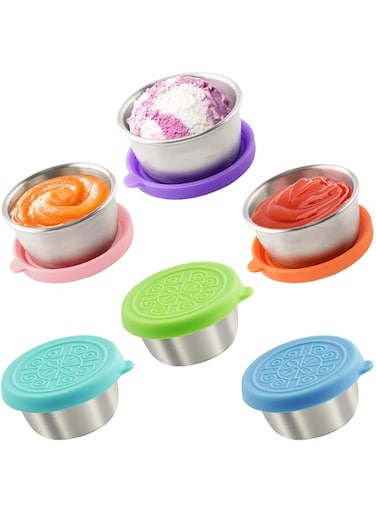 6x1.6 Oz Salad Dressing Containers With Lids, Small Leakproof Reusable Stainless Steel Salad Dressing Container To Go For Lunch Boxes,Sauce containers, Picnics,Travel Meal Prep And Kitchen Storage.