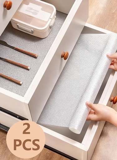 2-Rolls Non-Slip Kitchen Liner Stain-Proof Shelf Liner For Drawers Roll PVC, 50*500 cm, PVC material, dining table mats, kitchen mats