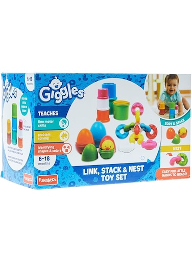 Funskool Giggles - Link Stack N Nest Toy Set, Multicolour 3 In 1 Gift Set, Develops Motor Skills, 6 Months &amp; Above, Infant And Preschool Toys