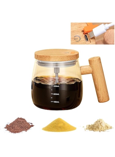 CENXI New Self Stirring Mug, 400ML USB Charging High Speed Mixing Cup, High Borosilicate Glass Mixing Coffee Mug, Glass Automatic Stirring Cup for Coffee/Milk/Home/Office/Travel