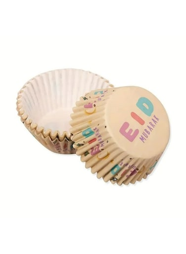 Eid Mubarak Cupcake Liners, Black and Gold, 50-Pack, Paper Baking Cups for Dessert Table Decorations (Cream)