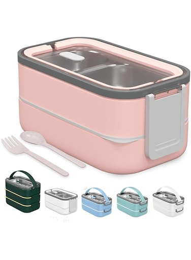 ELLEMENTEL Stainless Steel Lunch Box for Kids &amp; Adults, 2 Layers Food Container with Spoon &amp; Fork, Leakproof Tiffin for Office