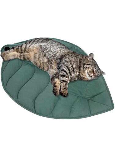 LENND Cat Bed Pad，71 * 49cm Leaf Shaped Cotton Cat Bed Pad, Warming Cat and Dog Bed Mat, Pet Warming Pad for Cats, Cat Warmer Mat for Feral and Indoor Cats，Suitable for indoor cats and small dogs.