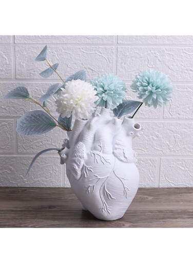 Aslysa Anatomical Heart Vases Creative for Flowers Customized Sculpture Shaped Resin Art Vase Desktop Home Decoration Gift for Living Room (White)