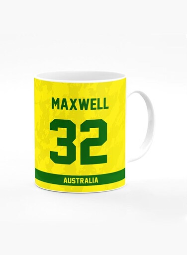 Designer Printed Coffee Mug with Heavy Duty Handle 11oz Ceramic Personalised Gift Mugs Cup [Microwave Safe &amp; Dishwasher Proof ] - Cricket Player - Glenn Maxwell, Jersey Number - 32