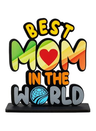 RABARIKAA Best Mom in The World Wooden MDF Showpiece: Table Top Decor for Mother's Day, Birthday, Sorry Gift - Decorative Mom's Gift Idea