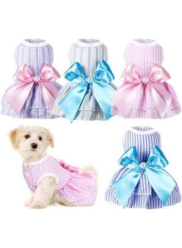 Reginary 4 Pieces Dog Dresses for Small Medium Dogs Puppy Clothes Summer Princess Pet Dresses Girl Female Doggie Tutu Skirt Apparel for Chihuahua Yorkies Pup Cat Outfit(Medium)