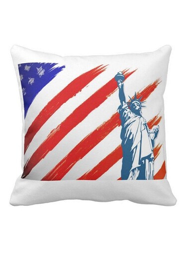 Piece USA Flag and Statue Of Liberty Printed Pillow White/Red/Blue 40x40cm