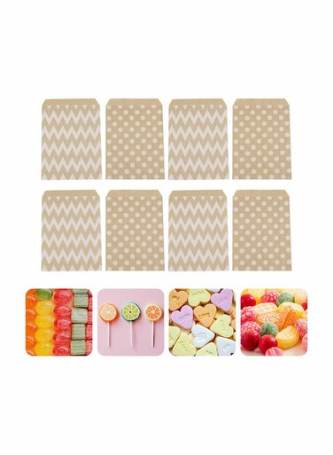 Bakery Bags, Kraft Paper Bags Cookie Coffee Bags Gift Wrappers Holiday Party for Bakery Cookies Candies Dessert Chocolate Sandwich Lunch Bags with White Dot or White Wave Pattern 50 Pcs