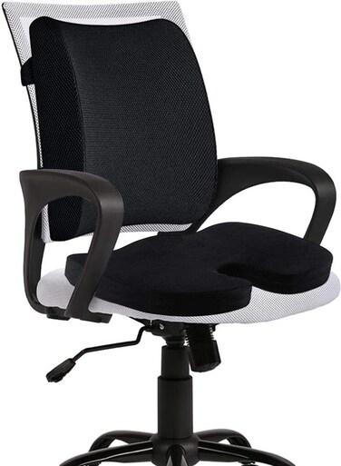 Seat Cushion &amp; Lumbar Support Pillow for Office Chair, Car, Wheelchair Memory Foam Chair Cushion for Sciatica, Lower Back&amp;Tailbone Pain Relief Desk Pad with Adjustable Strap Washable Cover