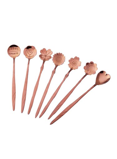 Flower Pattern Stirring Spoon Set Gold 14.5x5.5x3.5cm