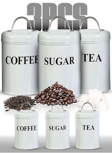 3PCS Kitchen Container Set with Airtight Lids, Coffee, Tea, Sugar Canister Pot, Decorative Kitchen Storage Container, Food Storage Canister Sets for Kitchen