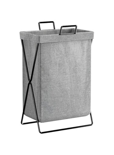 Laundry Basket, 48L Foldable Laundry Basket with Stainless Steel Frame, Portable Clothes Basket Storage, Dirty Clothes Basket Storage, Laundry Hamper Bag Washing Bin Clothes Bag, 35 * 25 * 55cm, Grey