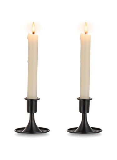SWIUKPHE Black Candlestick Candle Holders for Taper Candle Stick Holder Vintage Table Centerpiece Halloween Decoration Wedding Christmas Fireplace Mantel Home Deocr Set of 2