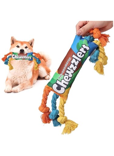 NeoStyle Squeaky Dog Toys,Colorful Durable Dog Toy with Cotton Rope for Small, Medium, and Large Pets,Stuffed Dog Toys for Indoor Play (Rainbow Twist Candy)