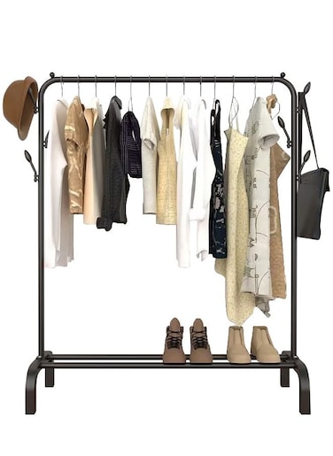 Simple Clothes Drying Rack Floor Metal Shoe Rack Hanger Indoor Bedroom Storage Rack Multi-functional Hanger Black 133x154x40 cm