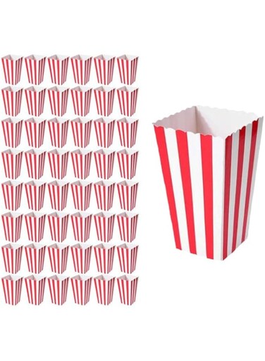 Khazna 48Pcs Popcorn Boxes, Snack Containers for Carnival Party Supplies, Movie Night, Birthdays, Red and White colour (Stripe)