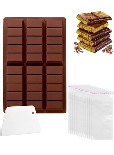 Bar Mold, Non-Stick Chocolate Molds with 100pcs Storage Bags, Silicone Rectangle Deep Chocolate Bar Mold for Milk Chocolate Bar,Dubai Chocolate Bar Pistachio
