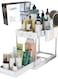 2 Tier Under Sink Organizer with Drawer: Multi-Purpose Storage Solution with Specially designed Handle, Anti-Slip Mats, Additional 4 Hooks, 2 Cups, and Enlarged Size - Ceramic White, Pack of 1