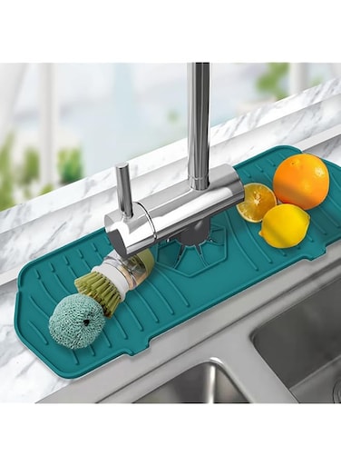 SKEIDO Silicone Faucet Water Catcher Mat Splash Guard for Sink Faucet Reusable Sink Draining Pad Behind Faucet for Kitchen Bathroom green-35.4 * 14.8cm