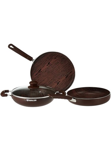 Nirlon Aluminum Woody Cookware Set, Brown, 4 Pieces
