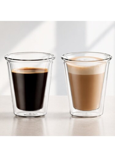 Double Wall Glass Cups Set of 2 Borosilicate Insulated Clear Coffee Tea Cappuccino Flat White Glasses for Hot &amp; Cold Drinks, DG880 (180ML, 2 Piece Set)