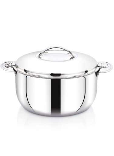 Flavio Stainless Steel Hot Pot Casserole   Double Wall Insulated   With Locking Lid STEEL FINISH 4000ML