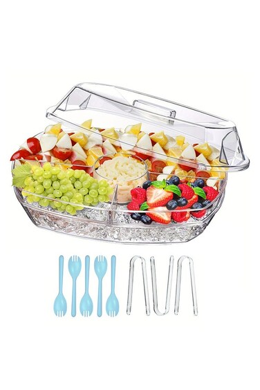 Fruit Trays for Serving for Party, Appetizer Serving Tray on Ice with Lid, Party Platters for Serving Food, Clear