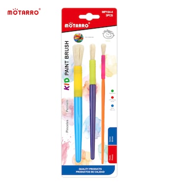 MOTARRO Kids Paint Brush Set (MP154-4) &ndash; 3-Piece Ergonomic Soft-Bristle Brushes &ndash; Assorted Colors &ndash; Easy-Clean Synthetic Hair &ndash; Perfect Children&rsquo;s Art Brushes