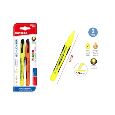 MOTARRO 2PCS Highlighter Set MC046-5 &ndash; Orange &amp; Yellow Manga Marker Pens for Note-Taking, Lettering, and School Stationery Supplies
