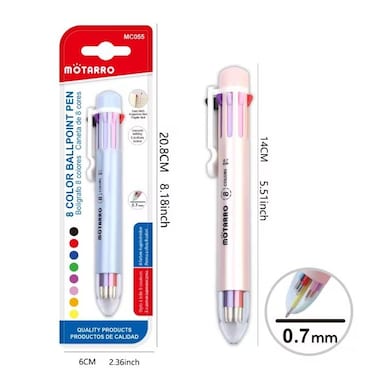 MOTARRO 8-Color Ballpoint Pens MC055, Quick-Drying Multicolor 0.7mm Pens for Kids - Perfect for School &amp; Stationery Use