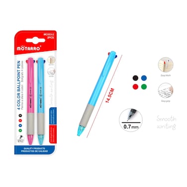 MOTARRO 0.7mm Tip 4-Color Retractable Ballpoint Pen Multicolor(MC053-2)
