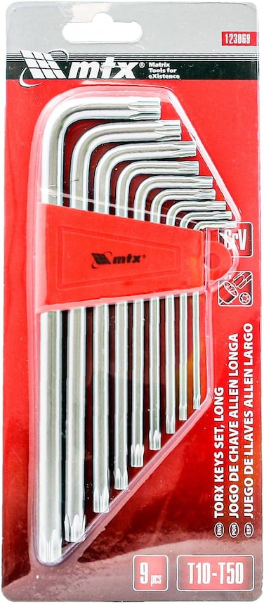MTX CrV Hex Wrenches Torx with Satin Coating, 9 Pieces, T10-T50 (Long, 123069)