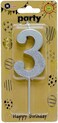 Italo Number 3 Glitter Dipped Birthday Candle, Silver