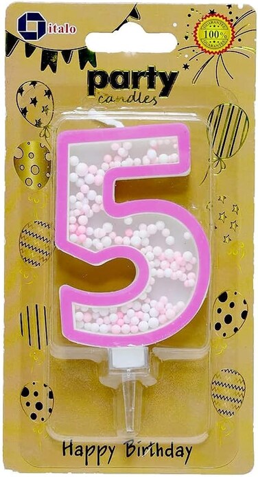 Italo 5 Number Foam Balls Birthday Candle - Pink
