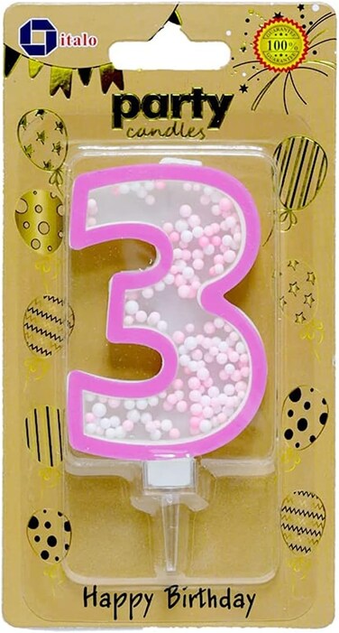 Italo 3 Number Foam Balls Birthday Candle - Pink