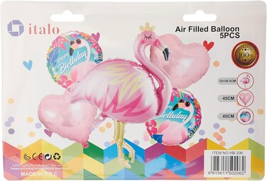Italo Flamingo Shaped Birthday Decoration Balloon 5-Pieces Pack