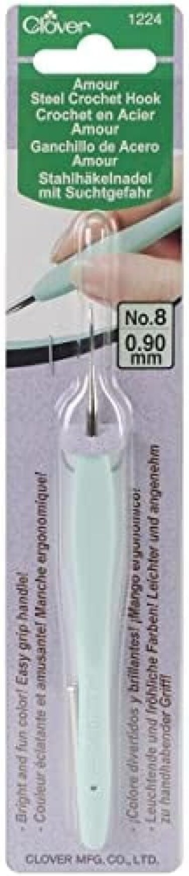 Clover 1224 Amour Steel Crochet Hook No. 8, 0.90mm,Blue
